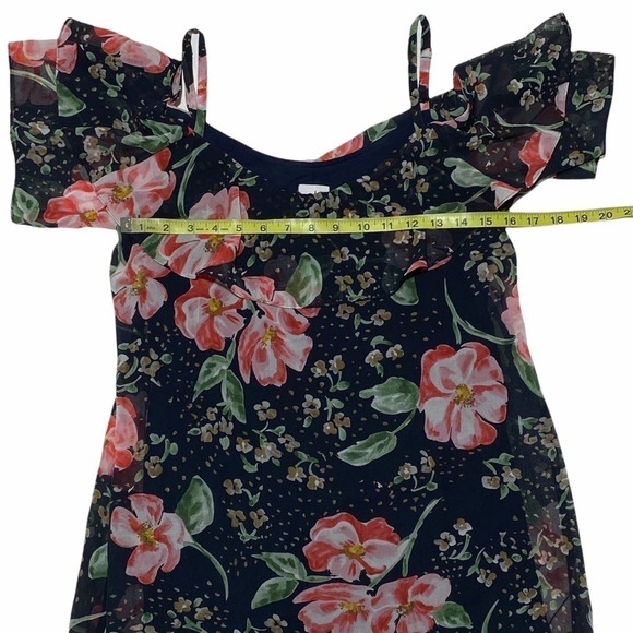 CABI Navy Blue Pink Floral Cold-Shoulder Ruffled Fairy Tale Chiffon Blouse - Picture 7 of 12